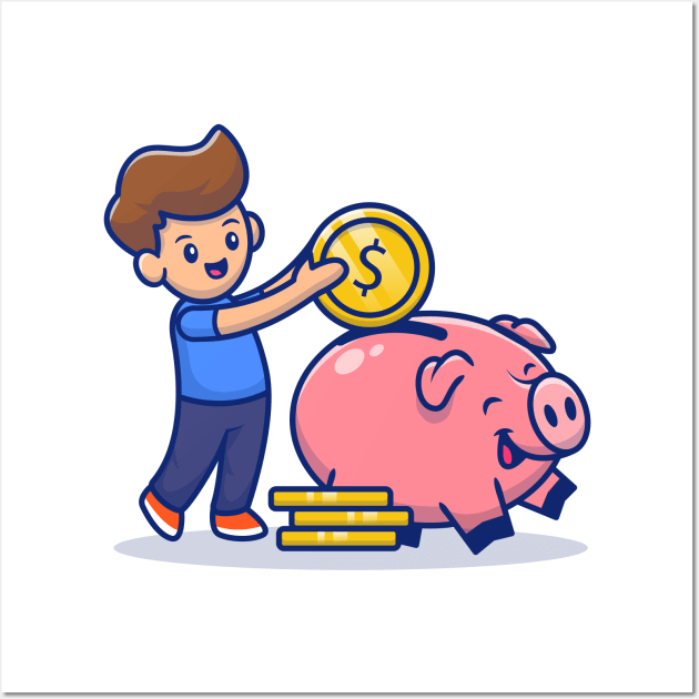 Cute Boy Insert Coin Into Piggy Bank Wall Art by Catalyst Labs